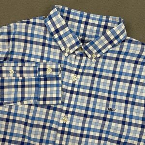 Vineyard Vines Youth XL Blue Plaid Performance Long Sleeve‎ Button Whale Shirt